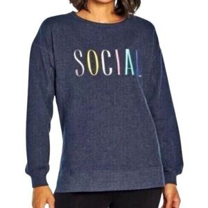 Wildfox Statement “SOCIAL” Embroidered Sweatshirt Muticolor Letters Navy M NWT